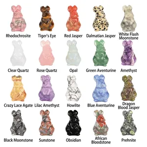 Natural Crystal Rabbit Figurine Carved Gemstone Animal Totem Pocket Stone Desktop Decor Healing Crystal Ornament Gift