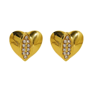 Elegant 18K gold plated heart stud earrings with two rows of sparkling crystals for women