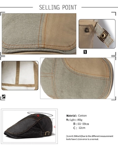 Detailweergave van de katoenen baret met maatspecificaties en materiaalinfo