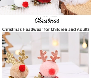 Detail of Christmas reindeer antler hair clips with glitter finish and soft plush balls