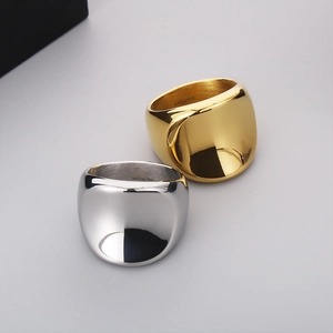 Minimalist wide chunky dome rings in gold and silver stainless steel set for men
