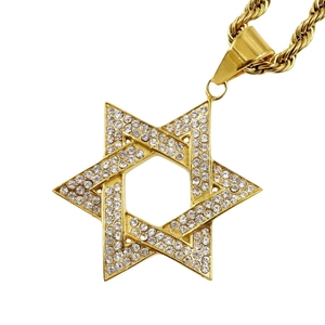 Retro stainless steel Star of David pendant necklace with sparkling clear rhinestones