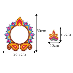 Decorazioni 3D colorate per Diwali con lampada Diya e cornici floreali