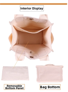 Detailansicht der Canvas-Tasche mit Magnetverschluss und herausnehmbarem Bodenfach