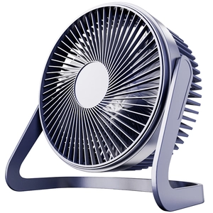 Blue-purple desktop USB fan with adjustable angle and high-velocity metal grill design