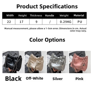 Detailed size guide for pleated bucket bag showing width 22cm and height 17cm