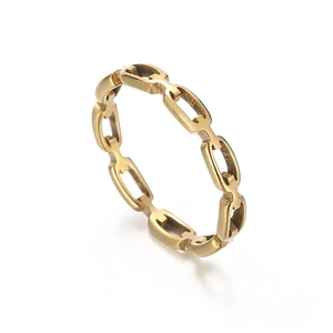 Chain Link Ring Stainless Steel Hollow Geometric Minimalist Band Industrial Style Polished Jewelry For Women Men Unisex