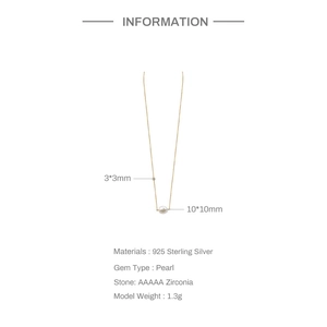 Detail of 925 sterling silver chain with 10mm pearl and 3mm zirconia stone charm