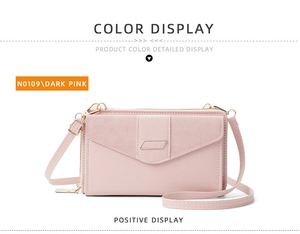 Front view of a dark pink multifunctional crossbody phone bag with metal buckle detail