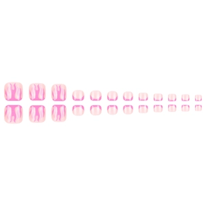 Pink flame pattern press-on toenails set with 24 pieces in various sizes for foot nail art