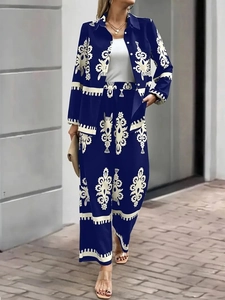 Chemise À Manches Longues Et Pantalon Large À Imprimé Géométrique Pour Femmes Polyester Tenues Décontractées