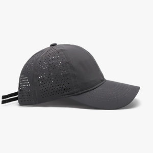 Dark grey breathable baseball cap with laser-perforated mesh for outdoor sun protection