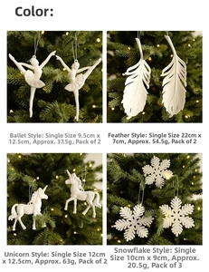 White Christmas ornaments set including ballet girl and snowflake with glitter finish