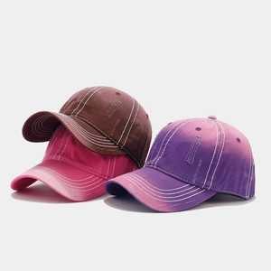 Distressed washed baseball cap in coffee brown and purple pink gradient style
