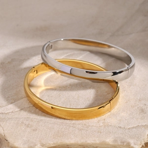 Set di bracciali rigidi in acciaio inossidabile lucido oro e argento con cerniera