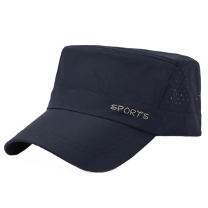 Men's navy blue quick-dry flat top sports cap with breathable laser-cut side vents