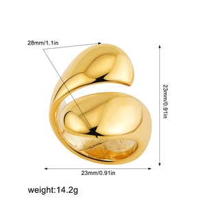 Statement 18K gold-plated chunky water drop knot open ring with dimensional measurements
