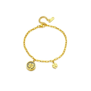 Elegant gold clover bracelet in stainless steel with white shell inlay for women