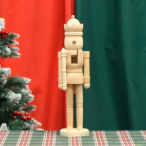 Nutcracker Soldier King Traditional European Style Natural Unpainted Wood DIY Painting Christmas Desktop Decoration Festive Ornament