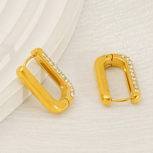 18K gold plated stainless steel rectangular hoop earrings with micro pave zircons