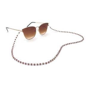 Retro oversized sunglasses with brown gradient lenses and beaded eyewear chain strap