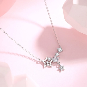 925 sterling silver star necklace with zircon tassels and sparkling galaxy design