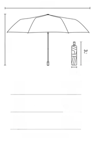 Size chart showing 98cm open diameter and 31cm folded length for automatic umbrella