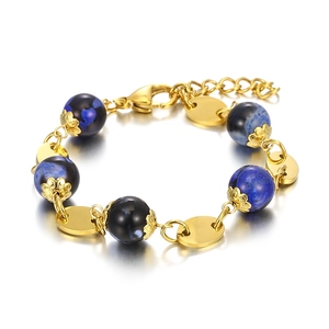 Fashion vintage resin bead and gold metal disc link bracelet with lobster clasp