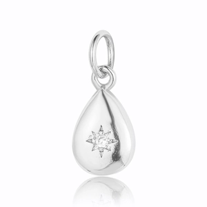 Silver teardrop pendant with central starburst zircon for DIY necklace making