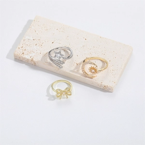 Chic adjustable moon and star open rings set with crystal stones in gold and silver finish