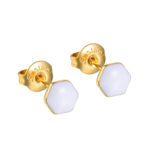 Boucles d'oreilles hexagonales en acier inoxydable doré avec émail lavande au style épuré