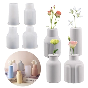 Molde De Silicona Para Jarrón De Flores DIY Fundición De Resina Yeso Rayado Minimalista Estilo Nórdico Decoración