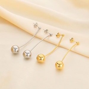 Boucles D'Oreilles Pendantes Longues En Acier Inoxydable Perle Ronde Courbe Géométrique Bijoux Mode Pour Femmes