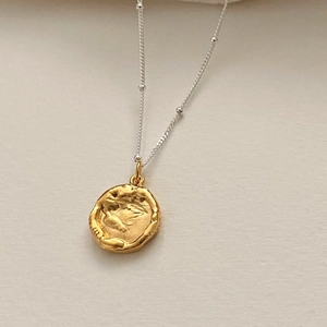 925 Sterling Silver Necklace Irregular Gold Plated Coin Pendant Geometric Round Plate Textured Jewelry For Women Vintage