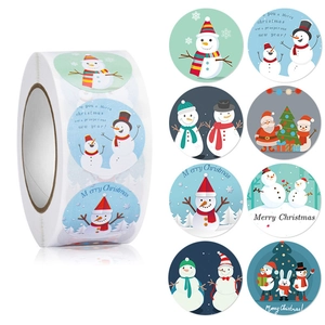 Roll of 8 assorted Santa Claus and Snowman Christmas self-adhesive labels for holiday gifts