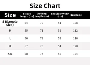 Size guide for yellow faux fur jacket with bust and sleeve measurements in centimeters
