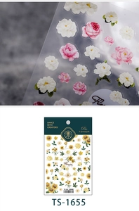 Détail macro d'autocollants 3D mats pour ongles avec roses roses et emballage tournesol