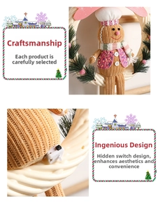 Detail of Christmas gingerbread man wreath featuring knitting texture and hidden battery switch
