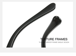 Macro detail of glossy black irregular sunglasses temple showing smooth curved design