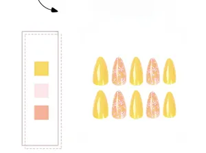 Détail de faux ongles en amande avec motifs floraux jaunes et roses élégants