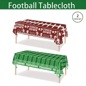 Two-pack disposable American football tablecloths featuring field and touchdown designs