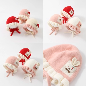 Korean Style Baby Girl Cute Rabbit Flower Mushroom Plush Winter Hat Warm Thick Knitted Ear Protection Bonnet For Infants
