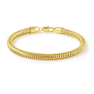Detailed view of chunky snake chain bracelet with 14K gold plating and lobster clasp