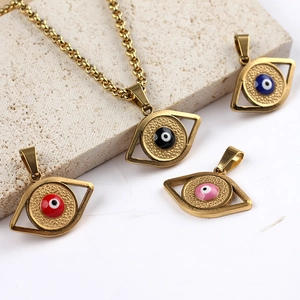 Retro evil eye pendants in gold finish with colorful enamel inlays for DIY jewelry