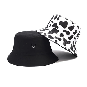 Reversible Bucket Hat Cow Print And Smiley Face Embroidery Sun Protection Streetwear Fisherman Cap For Men Women