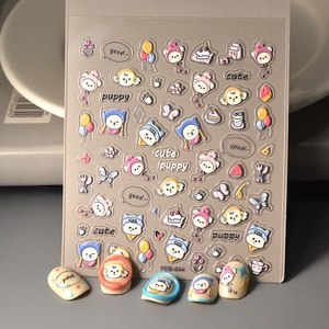 5D Relief Nagelaufkleber Selbstklebend Cartoon Welpen Hund Design Japanischen Stil Süße Maniküre Dekoration Für Frauen Mädchen