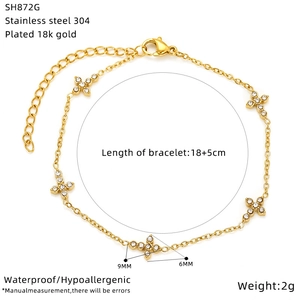 Detail of 18K gold plated stainless steel cross bracelet with size and weight info