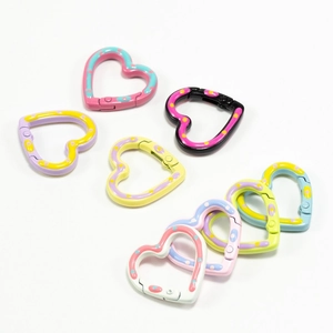 Heart Shape Alloy Spring Clasp Open Ring Hand Painted Polka Dot Macaron Color DIY Jewelry Making Findings Connector