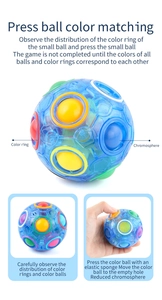 Macro detail of translucent blue rainbow puzzle ball showing color matching and sponge core