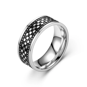 Men Titanium Steel Ring Checkerboard Grid Pattern Polished Retro Industrial Punk Band Jewelry